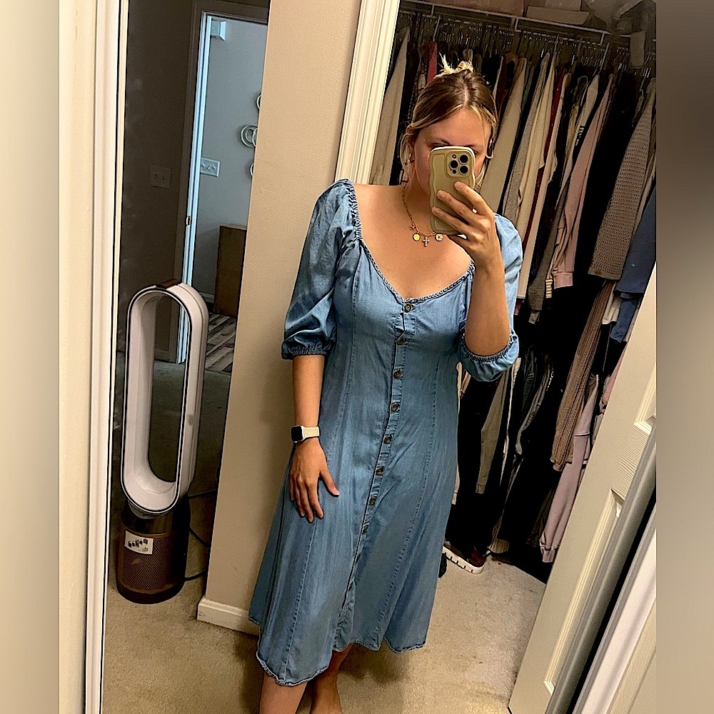 Zara Dress Size large denim button up midi off shoulder